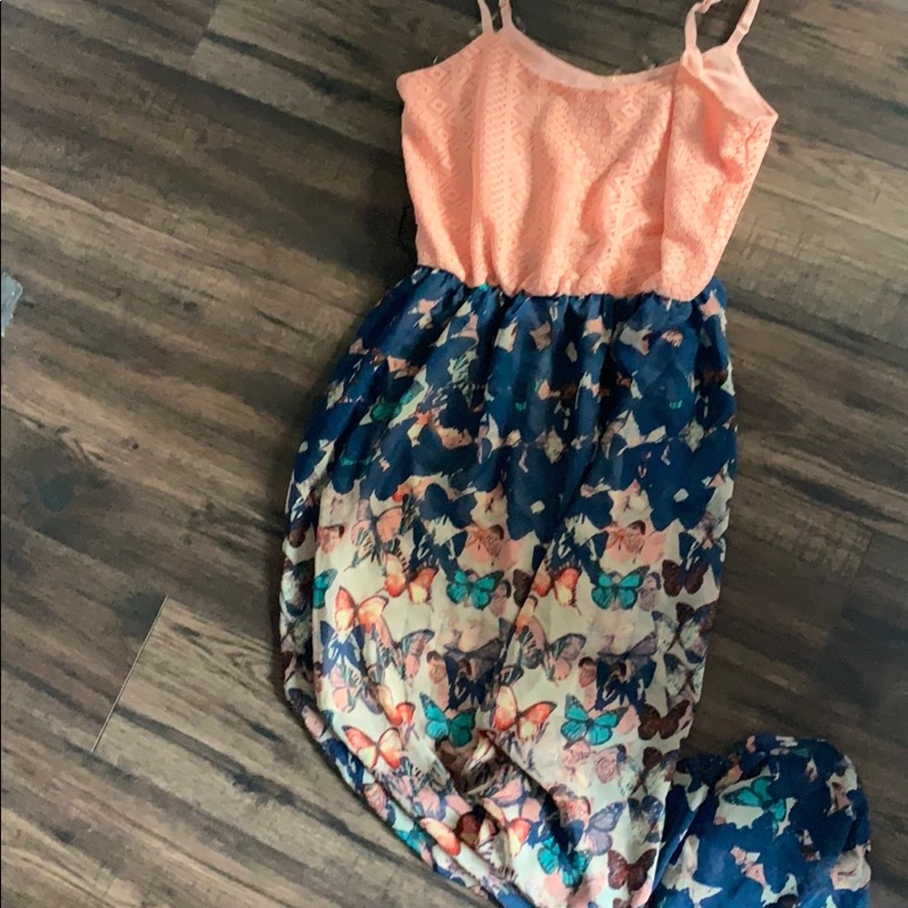 Pink and blue maxi dress with Butterflies
